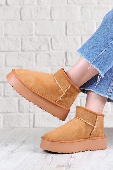 Fort Elanaz Süet İçi Kürklü Kalın Taban Mini Boy Bilekte Kısa Kadın Bot - Resim 10