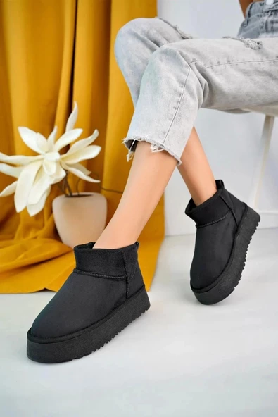 Fort Elanaz Süet İçi Kürklü Kalın Taban Mini Boy Bilekte Kısa Kadın Bot - Resim 3