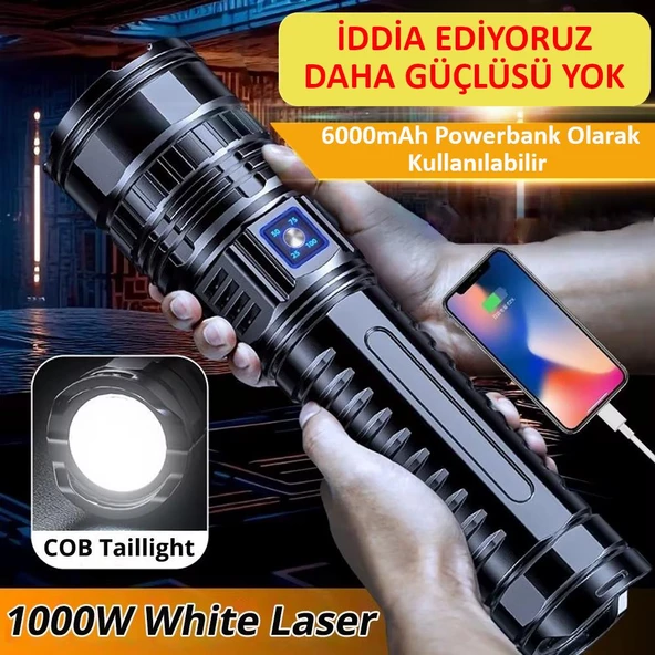 Valkyrie Ultra Güçlü Yüksek Parlaklık M80 LED Şarjlı El Feneri 6000mAh Powerbank - 3