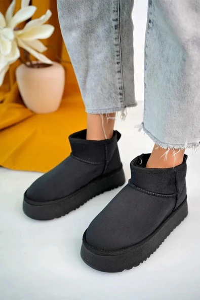 Fort Elanaz Süet İçi Kürklü Kalın Taban Mini Boy Bilekte Kısa Kadın Bot - Resim 5