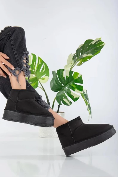 Fort Elanaz Süet İçi Kürklü Kalın Taban Mini Boy Bilekte Kısa Kadın Bot - Resim 2