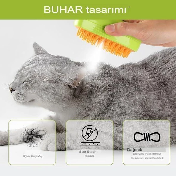 3B Trend Buharlı Kedi Köpek Fırçası Şarjlı Soğuk Buhar Tüy Tarağı - 3