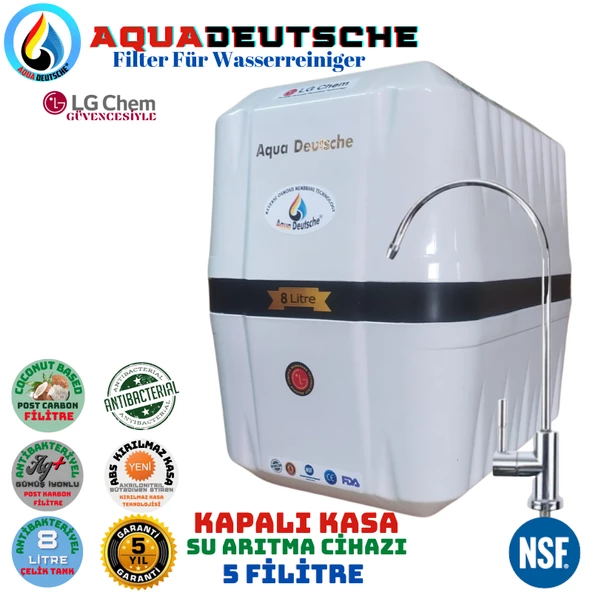 AQUA DEUTSCHE PREMIUM BEYAZ SİYAH 8 LİTRE 5 FİLTRE 10 AŞAMA SU ARITMA CİHAZI