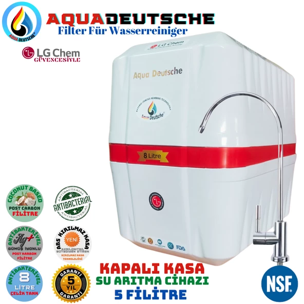 AQUA DEUTSCHE PREMIUM BEYAZ KIRMIZI 8 LİTRE 5 FİLTRE 10 AŞAMA SU ARITMA CİHAZI