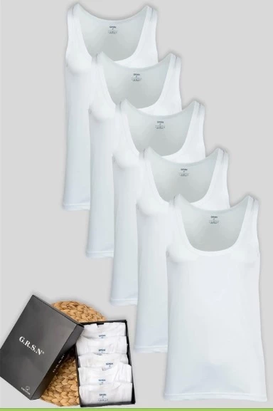 Grsn Erkek Beyaz 5'li Penye Atlet Amazon 11073 - Resim 2