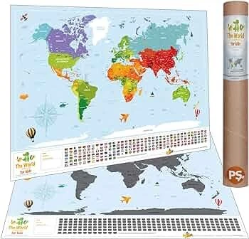 Scratch Map Kazınabilir Dünya Haritası 2’li Klasik Ve Kids Versiyon Büyük Boy Dünya Haritaları - 4