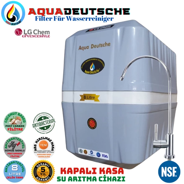 AQUA DEUTSCHE PREMIUM GRİ BEYAZ 8 LİTRE 5 FİLTRE 10 AŞAMA SU ARITMA CİHAZI
