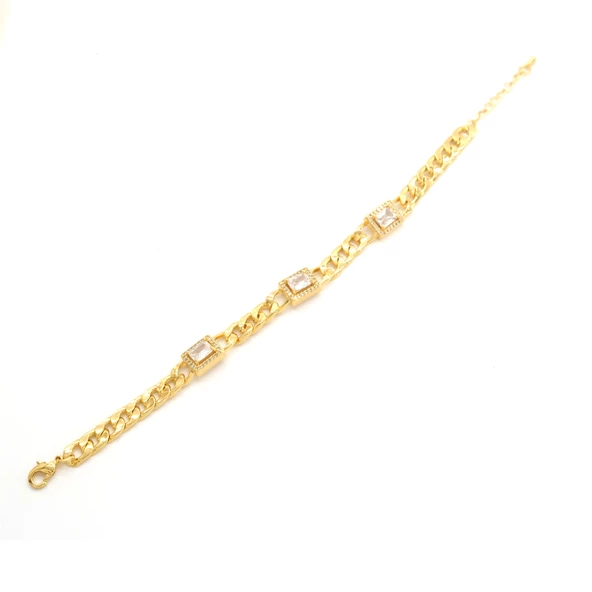 Çelik Bileklik Altın kaplama Kadın Baget Taşlı Figaro Model BLK-1057 - Resim 2