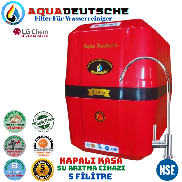 AQUA DEUTSCHE PREMIUM KIRMIZI SİYAH 8 LİTRE 5 FİLTRE 10 AŞAMA SU ARITMA CİHAZI ürün görseli