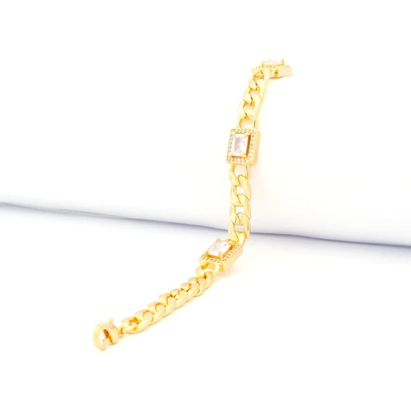 Çelik Bileklik Altın kaplama Kadın Baget Taşlı Figaro Model BLK-1057 ürün görseli