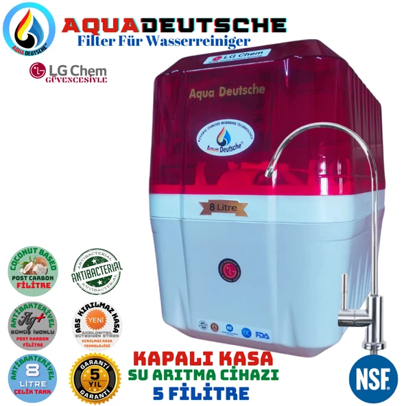 AQUA DEUTSCHE PREMIUM KIRMIZI-BEYAZ 8 LİTRE 5 FİLTRE 10 AŞAMA SU ARITMA CİHAZI