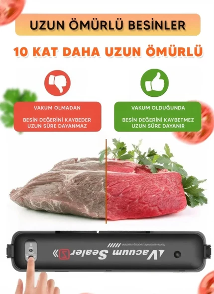 QASUL Otomatik Ev Tipi Gıda Vakumlama ve Mühürleme Makinesi - Yiyecek Tazeliği Koruma Cihazı 10 Adet Poşet Hediye - 4