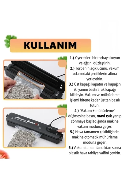 QASUL Otomatik Ev Tipi Gıda Vakumlama ve Mühürleme Makinesi - Yiyecek Tazeliği Koruma Cihazı 10 Adet Poşet Hediye - 3