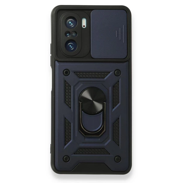 Smody Xiaomi Poco F3 İle Uyumlu Kılıf Kamera Korumalı Sürgülü Yüzüklü Standlı Tank - Resim 2