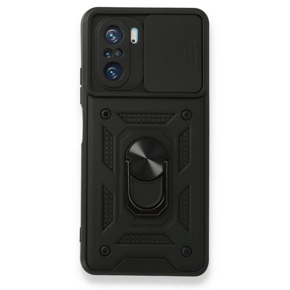 Smody Xiaomi Poco F3 İle Uyumlu Kılıf Kamera Korumalı Sürgülü Yüzüklü Standlı Tank - Resim 3