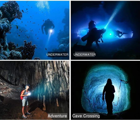 Valkyrie Şarjlı Profesyonel Su Altı Dalış Feneri Yüksek Aydınlatma Su Geçirmez Aluminyum Kasa 2000mAh Kutulu - 9