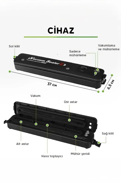 QASUL Otomatik Ev Tipi Gıda Vakumlama ve Mühürleme Makinesi - Yiyecek Tazeliği Koruma Cihazı 10 Adet Poşet Hediye - 6