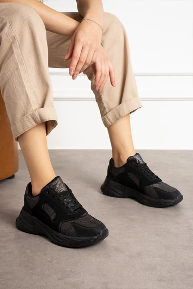 Siyah Gri Rahat Kalıp Kadın Sneaker - 2