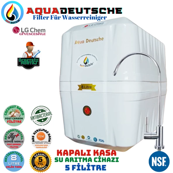 AQUA DEUTSCHE PREMIUM BEYAZ MONTAJ DAHİL 8 LİTRE 5 FİLTRE 10 AŞAMA SU ARITMA CİHAZI ürün görseli