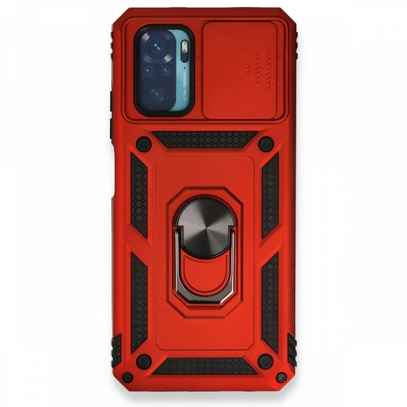 Smody Xiaomi Redmi Note 10 İle Uyumlu Kılıf Kamera Korumalı Sürgülü Yüzüklü Standlı Tank
