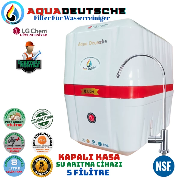 AQUA DEUTSCHE PREMIUM BEYAZ KIRMIZI MONTAJ DAHİL 8 LİTRE 5 FİLTRE 10 AŞAMA SU ARITMA CİHAZI - 1
