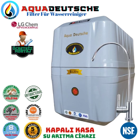 AQUA DEUTSCHE PREMIUM GRİ MONTAJ DAHİL 8 LİTRE 5 FİLTRE 10 AŞAMA SU ARITMA CİHAZI - 1