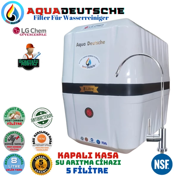 AQUA DEUTSCHE PREMIUM BEYAZ SİYAH MONTAJ DAHİL 8 LİTRE 5 FİLTRE 10 AŞAMA SU ARITMA CİHAZI