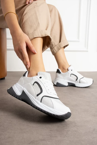 Beyaz Gri Rahat Kalıp Kadın Sneaker - 2