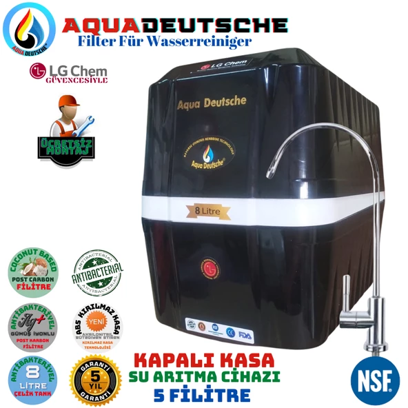 AQUA DEUTSCHE PREMIUM SİYAH BEYAZ MONTAJ DAHİL 8 LİTRE 5 FİLTRE 10 AŞAMA SU ARITMA CİHAZI