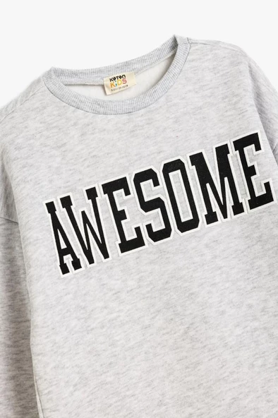 Koton Kız Çocuk Sweatshirt Baskılı Bisiklet Yaka Gömlek Etek Ucu Detaylı Şardonlu - 6