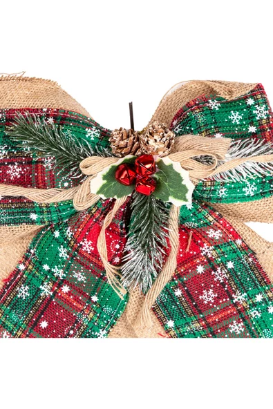 Yılbaşı Ağaç Süsü Yılbaşı Dekorlu Fiyonk Ekoseli Yeşil 30x21 Cm - Resim 2
