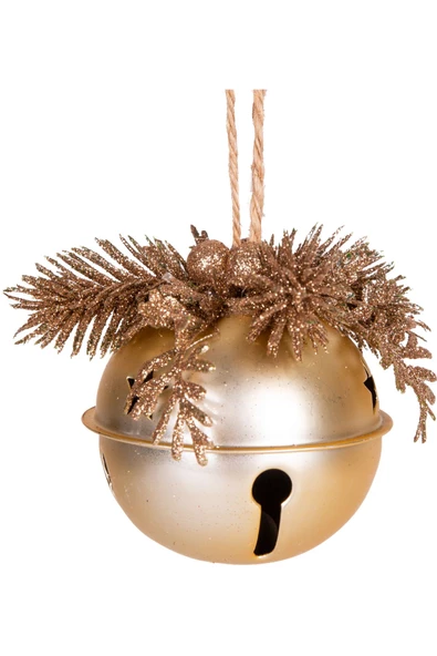 Yılbaşı Ağaç Süsü Çıngıraklı Yılbaşı Topu 3lü Set Simli Berry Süslü Gold 8cm - Resim 3