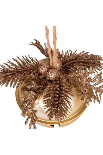 Yılbaşı Ağaç Süsü Çıngıraklı Yılbaşı Topu 3lü Set Simli Berry Süslü Gold 8cm - Resim 4