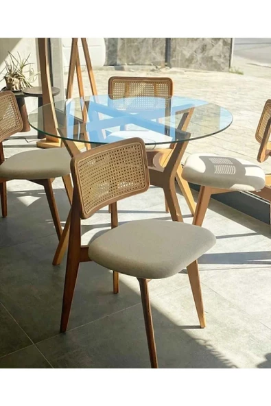 BiSandalye Hazeran Ahşap Sandalye 4 Adet Mutfak Sandalyesi Balkon Bahçe Cafe Sandalye
