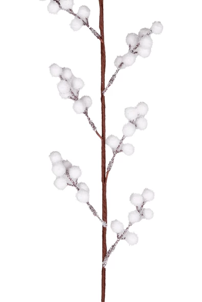 Yılbaşı Çiçeği Pike Kar Efektli Berry Dalı Beyaz 75 Cm - Resim 2