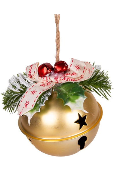 Yılbaşı Ağaç Süsü Çıngıraklı Yılbaşı Topu 3lü Set Gold 8Cm - 3