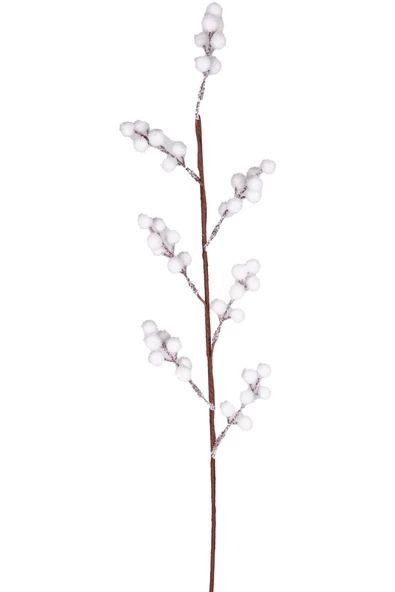 Yılbaşı Çiçeği Pike Kar Efektli Berry Dalı Beyaz 75 Cm