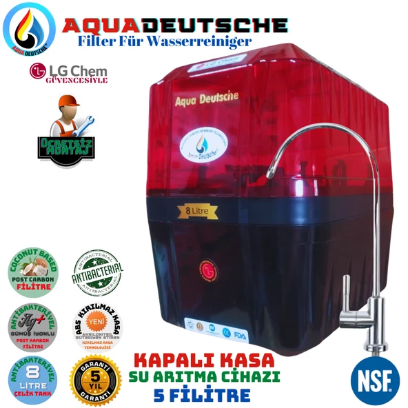 AQUA DEUTSCHE PREMIUM KIRMIZI-SİYAH MONTAJ DAHİL 8 LİTRE 5 FİLTRE 10 AŞAMA SU ARITMA CİHAZI