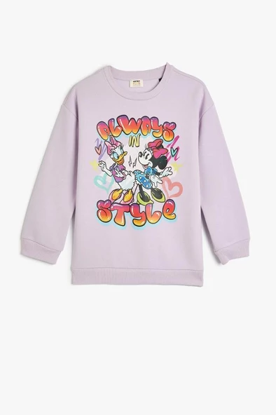 Koton Kız Çocuk Mickey Mouse ve Daisy Duck Sweatshirt Lisanslı Uzun Kollu Bisiklet Yaka Şardonlu