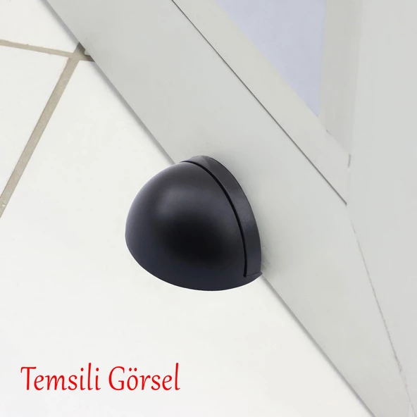 Silikonlu Yarımay Kapı Stoperi (5 ADET) Tamponu Vidalı Metal Kapı Stopu Durdurucu Tutucu Mat Siyah - 3