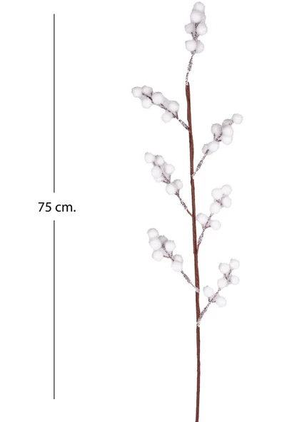 Yılbaşı Çiçeği Pike Kar Efektli Berry Dalı Beyaz 75 Cm - Resim 3