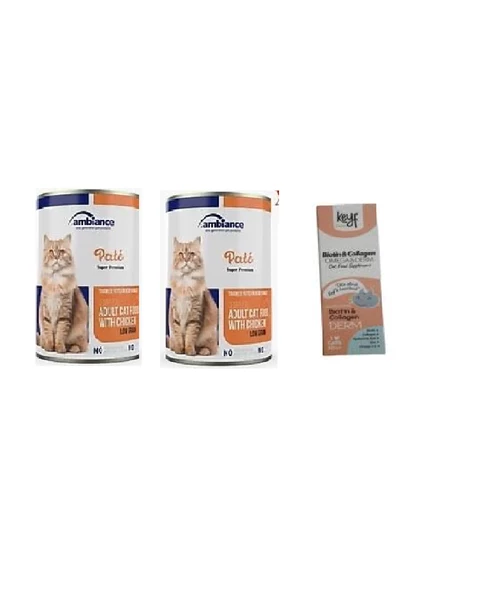 Kedi Yaş Mama Tavuklu Yetişkin 415 gr X 2 Adet + Kediler İçin Collagen 50 ml