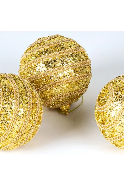 Simli Yılbaşı Topu 3lü Paket Dore 8x8cm - Resim 4