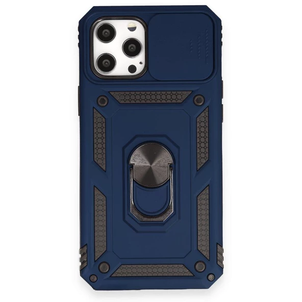 Smody Apple iPhone 12 Pro Max İle Uyumlu Kılıf Kamera Korumalı Sürgülü Yüzüklü Standlı Tank - 2