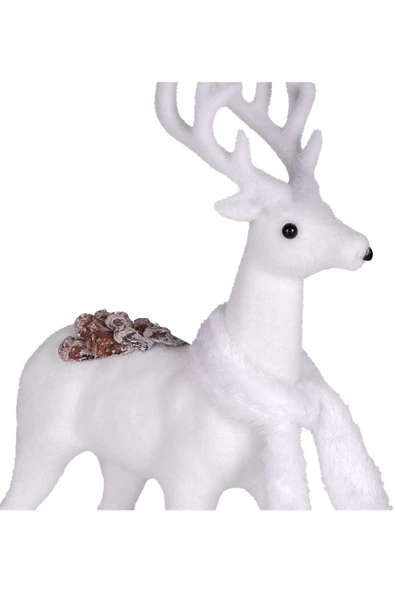 Yılbaşı Süsü Beyaz Atkılı Geyik Beyaz 20x9x32 cm - Resim 3