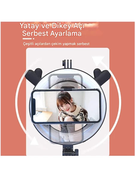 Halka Dolgulu Işık Uzaktan Kumandalı Youtube Tiktok  Vlog Makyaj Canlı Telefonu Tutucu Selfie Çubuğu - 4