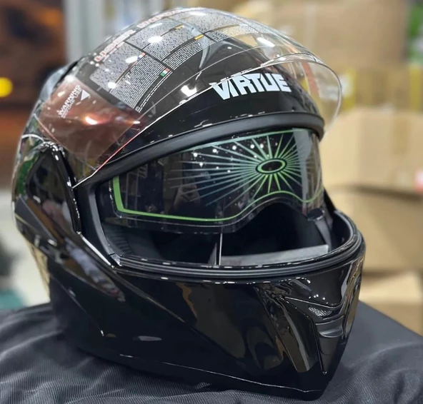 VRT MB808 Full Face Çene Açılır Güneş Vizörlü Motosiklet Kaskı M Beden Siyah - 3