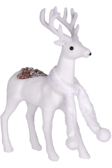 Yılbaşı Süsü Beyaz Atkılı Geyik Beyaz 20x9x32 cm - Resim 2