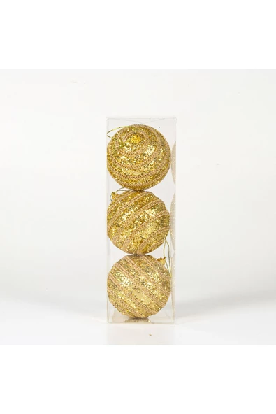 Simli Yılbaşı Topu 3lü Paket Dore 8x8cm