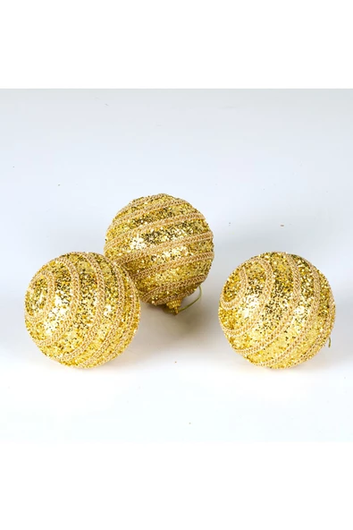 Simli Yılbaşı Topu 3lü Paket Dore 8x8cm - Resim 3